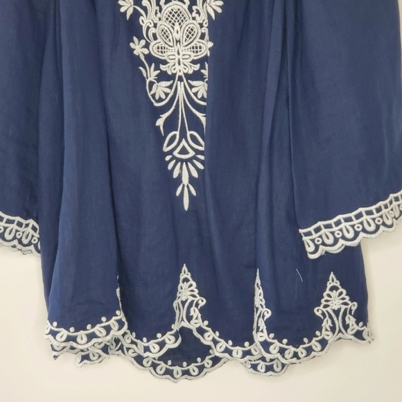Charter Club 100% Linen Top Size 2X Embroidered Flowy Loose Kimono Sleeve Blouse - Picture 4 of 12